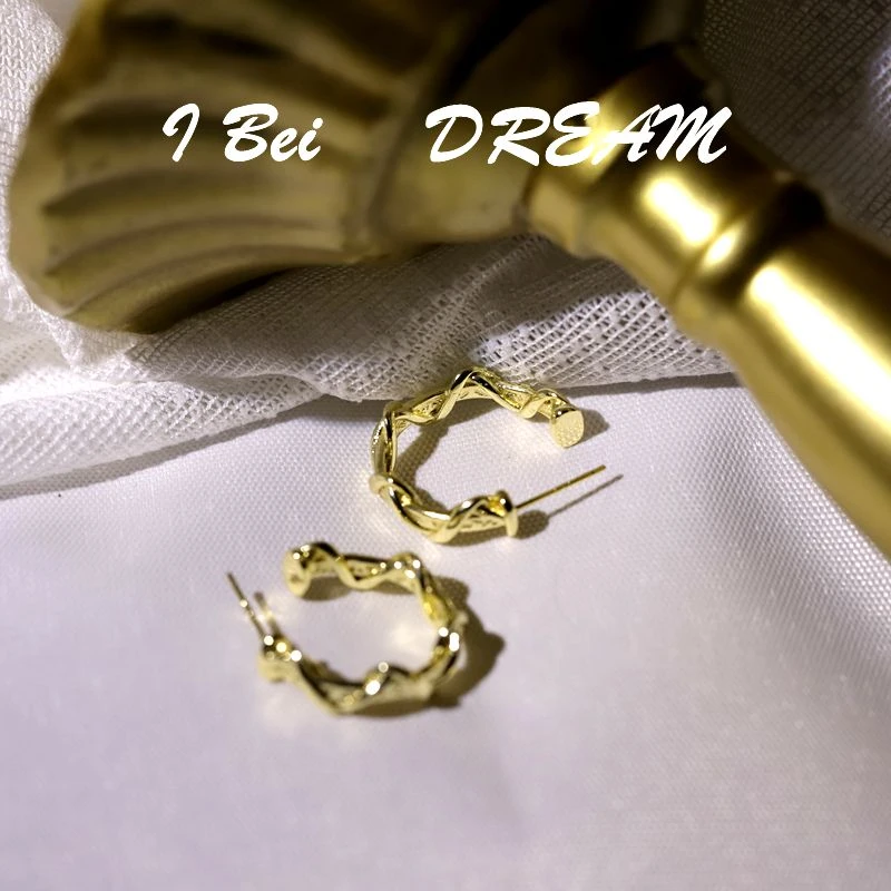 铜合金耳饰 麻花圈圈耳环银针耳饰简约高级感复古铁面耳耳钉