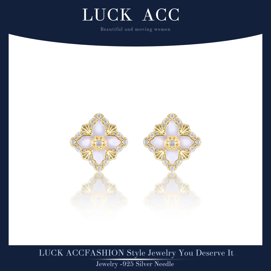 铜合金合成锆石耳饰 西洋中古风vintage复古百搭菱形优雅耳钉A116