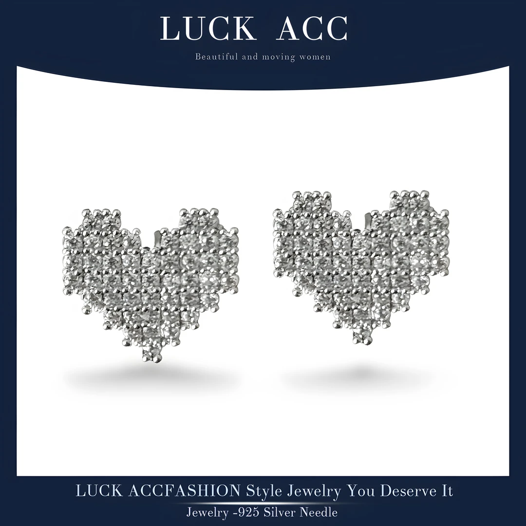 铜合金合成锆石耳饰 Luck Acc 法式甜美爱心满锆时尚百搭耳钉 A09