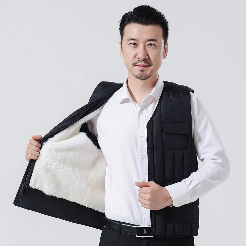中老年羊毛一体马甲秋冬季男羽绒马甲上衣加厚保暖夹克爸爸装坎肩
