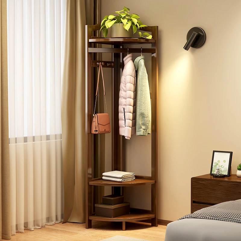 挂衣服卧室落地衣帽架简易实木转角衣帽挂衣架放脱下来衣服置物架