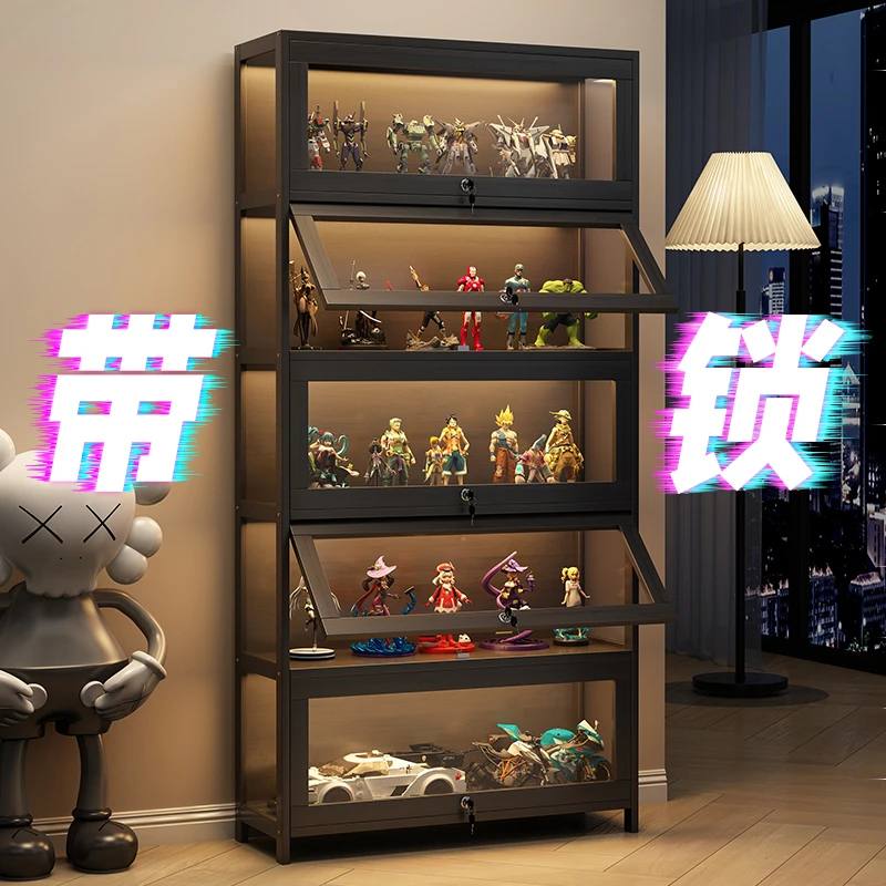 手办展示柜家用多层置物架乐高透明亚克力展架玩具带锁带灯陈列架
