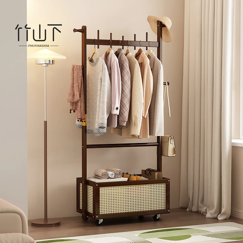衣帽架落地简易卧室挂衣架可移动脏衣篓小型收纳立式钢琴键挂衣架