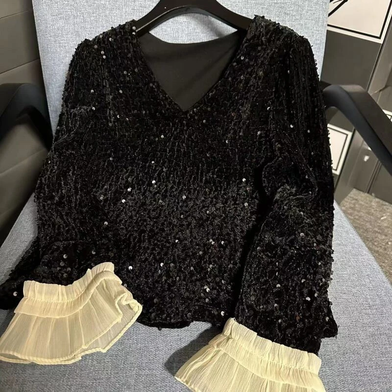 【CENFUN】重工亮片花边长袖百搭亮片外套A03045