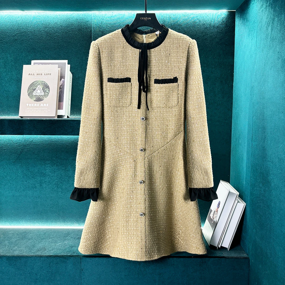 【CENFUN】小香风长袖连衣裙女秋季轻奢感气质名媛晚礼服裙E031112