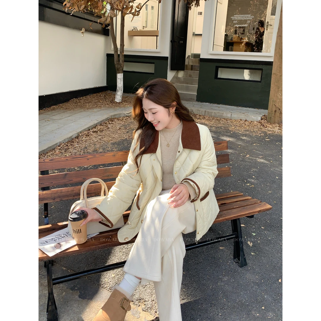 现货大婉酱肉肉微胖定制韩系翻领夹棉设计感保暖冬季外套7431D