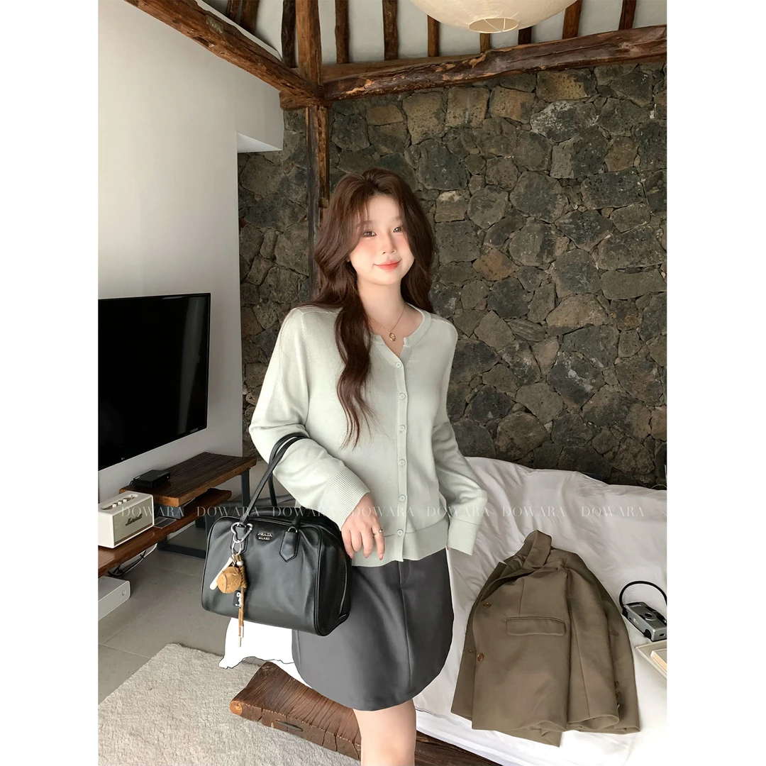 现货5243D大婉酱微胖定制 韩系早秋新款毛针织衫气质显瘦遮肉上衣