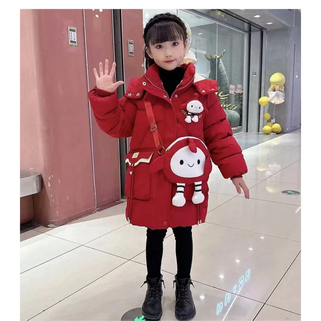 A9加绒中长款中大童冬季童装时尚冬装外套洋气棉衣圆领保暖送包