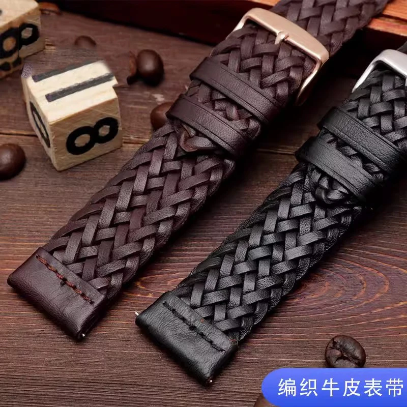 卓磊真皮手表带适配华为watch编织牛皮表链化石 宝格丽表带男表链