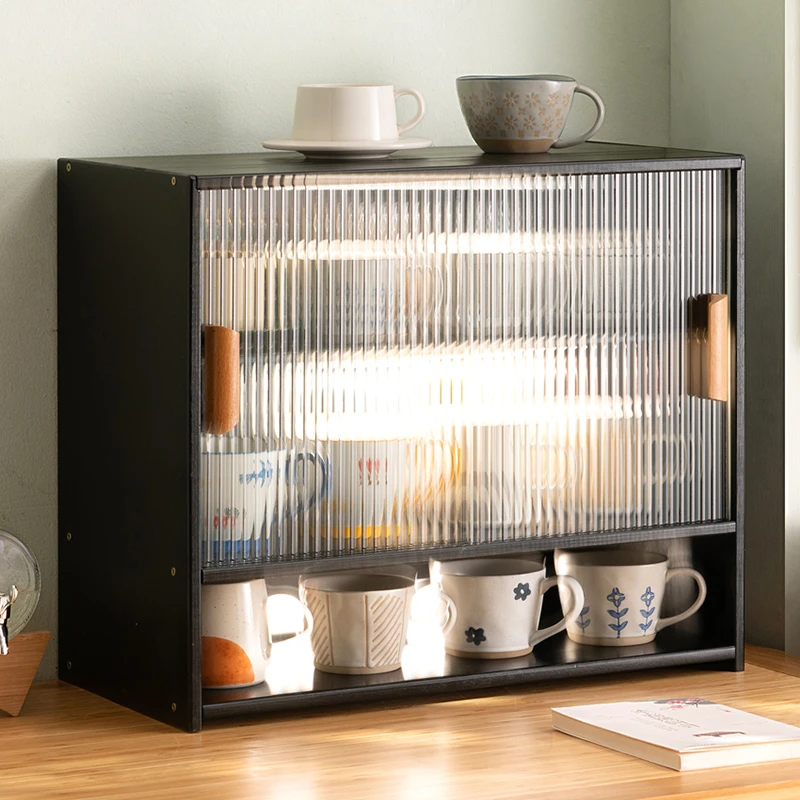 桌面收纳盒玻璃杯子收纳柜茶具展示柜子厨房水杯置物架餐具储物柜