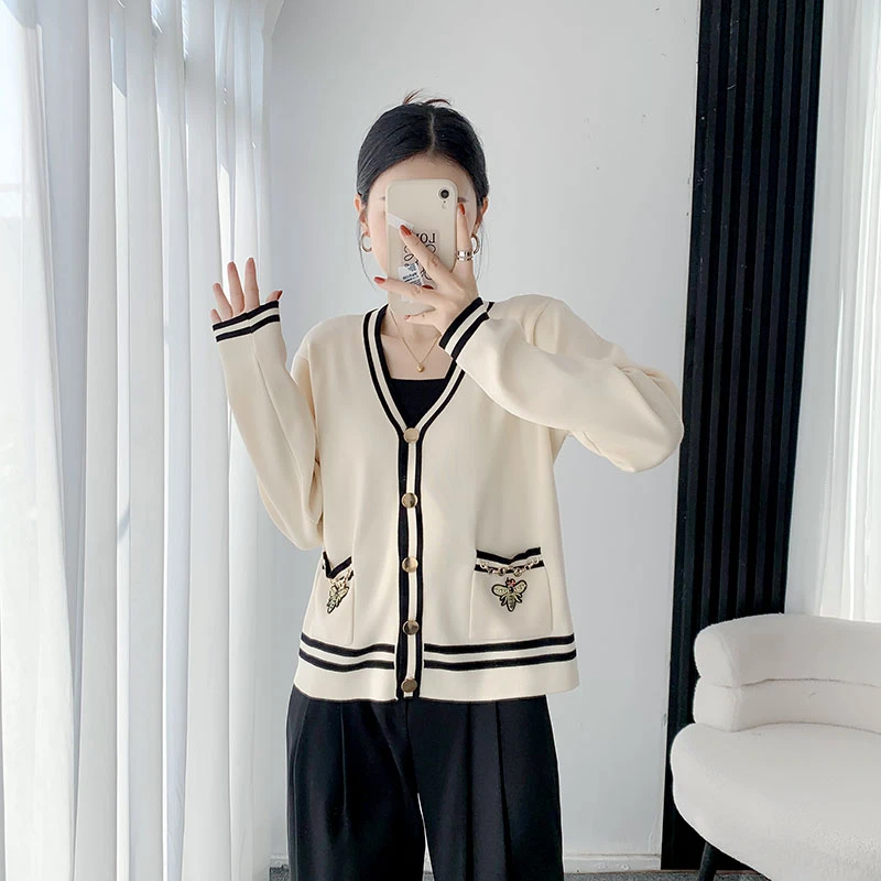 H3472复古软糯针织衫女开衫秋冬新款V领小香风气质百搭外套上衣