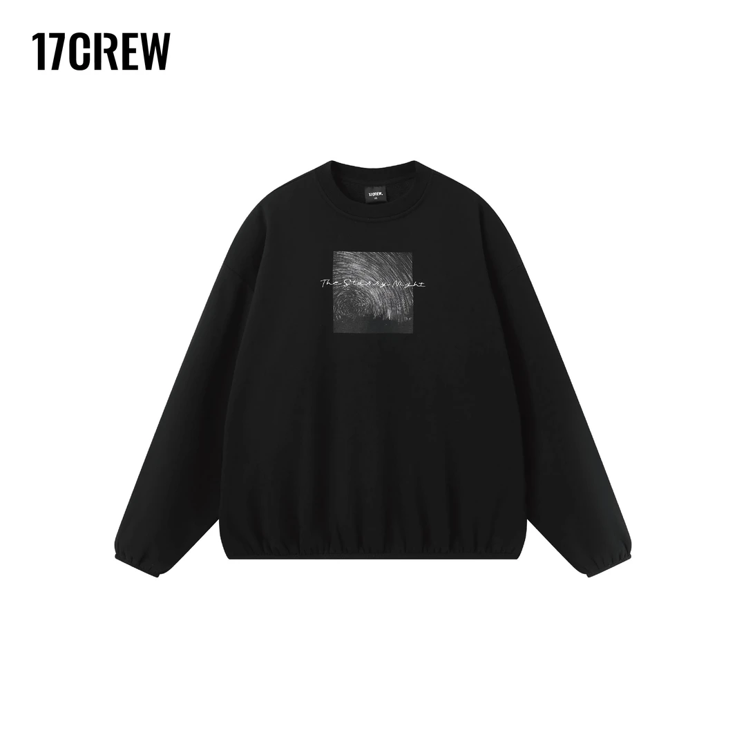 17CREW星空火焰绒短款圆领卫衣休闲百搭印花秋冬简约