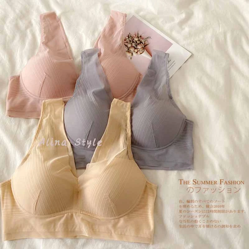 【粉丝福利】AlinaStyle新款薄款条纹女士美背内衣无痕女背心式文胸