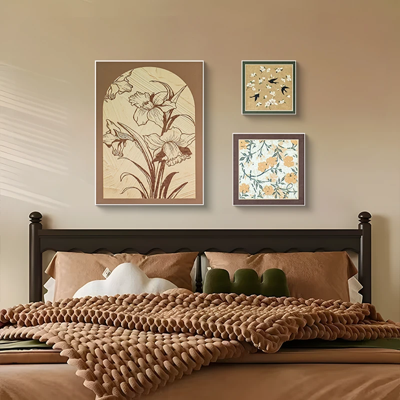 中古风客厅三联装饰画 法式复古挂画组合美式沙发背景墙壁画6080