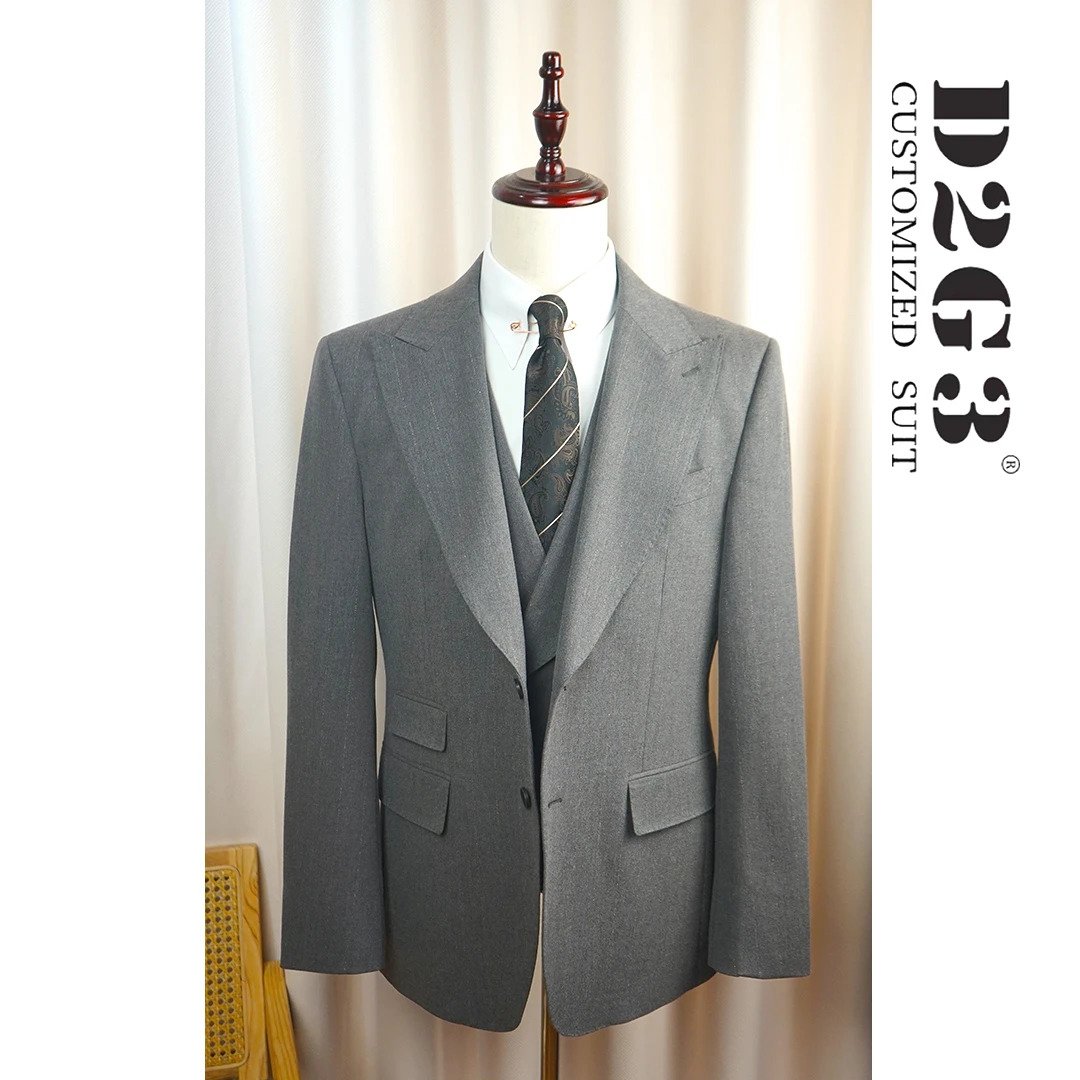 意式秋冬加厚水泥灰金丝谢尔比风格复古西装婚庆套装休闲职业西服