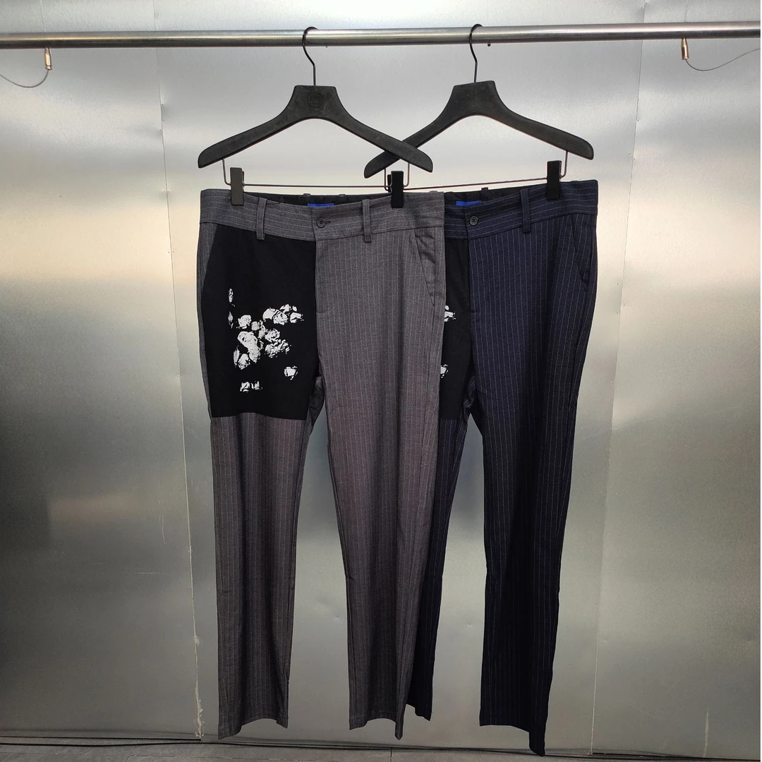 D02-102406-PRC春秋款正面拼接款玫瑰印花直筒休闲裤