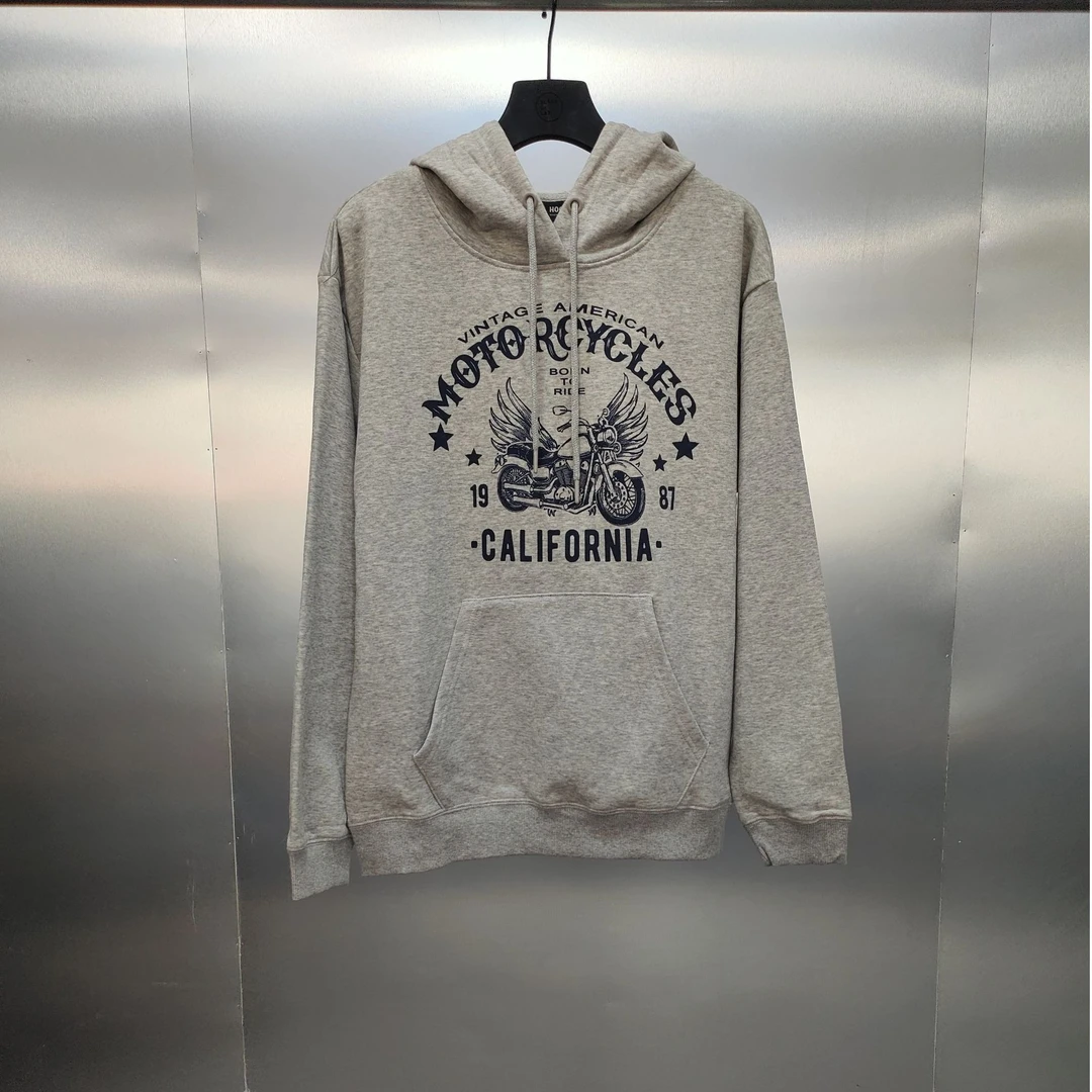 B06-112811-HOO（加绒）秋冬季正面摩托印花时尚连帽卫衣