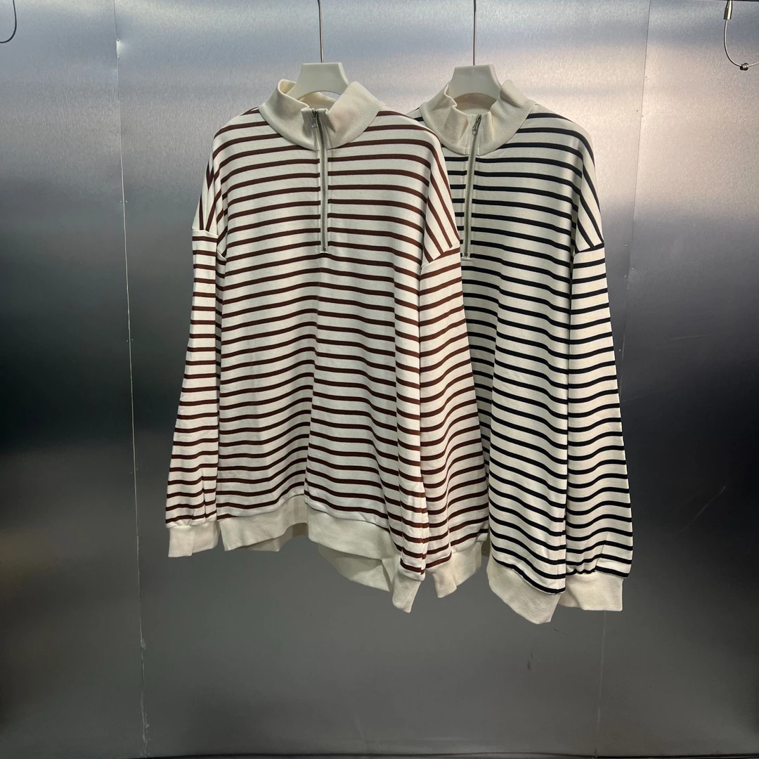 B05-110910-THE春秋季时尚条格半拉链设计毛衣