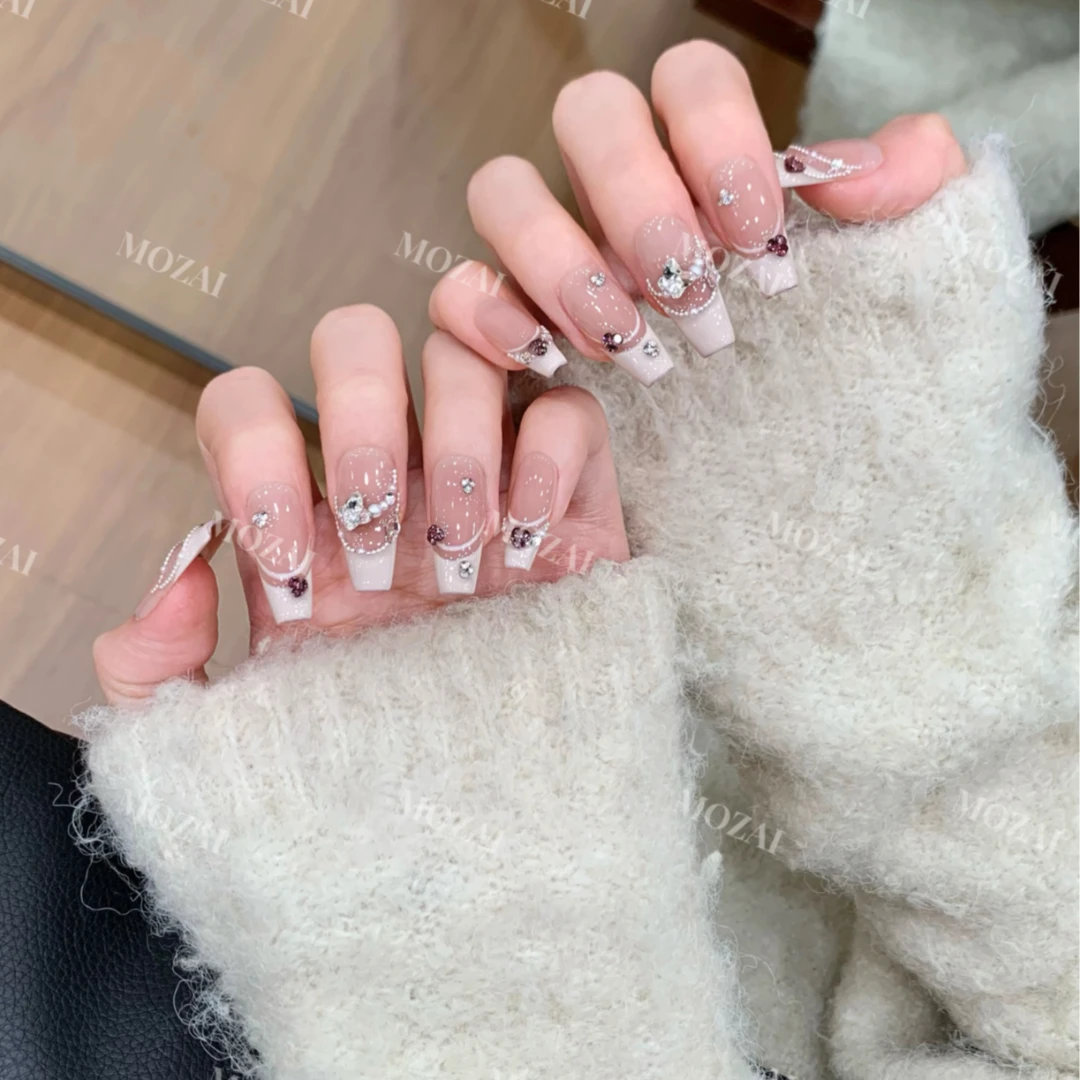 茉哉KK【蜜桃香颂】纯手工定制美甲可拆卸穿戴甲A2716