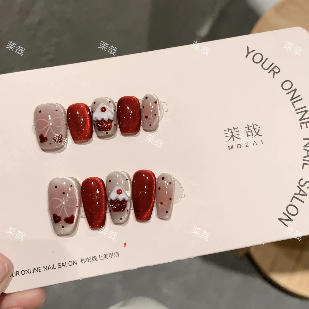 茉哉【圣诞雪屋】纯手工定制美甲拆卸穿戴甲A3443