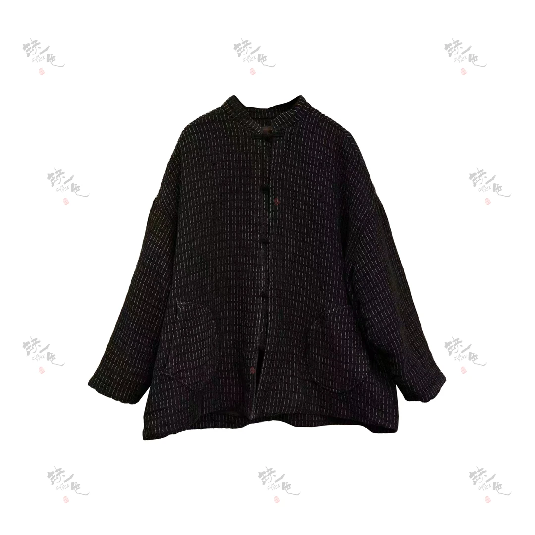 2023冬季新款棉服08198时尚休闲百搭盘扣色织亚麻棉服保暖小香风