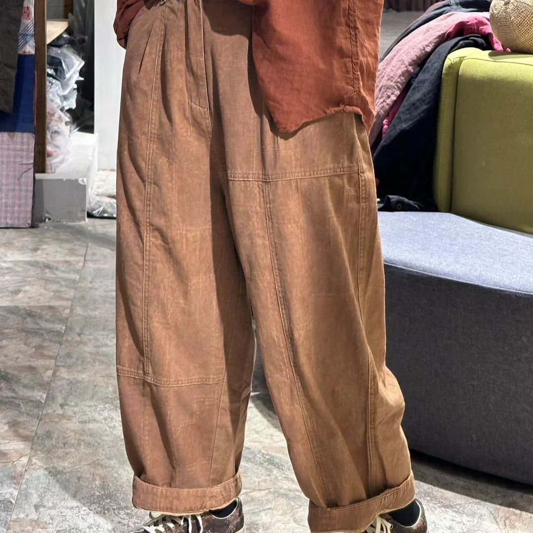 2024秋季新款休闲裤242373百搭复古宽松纯色咖色阔腿裤