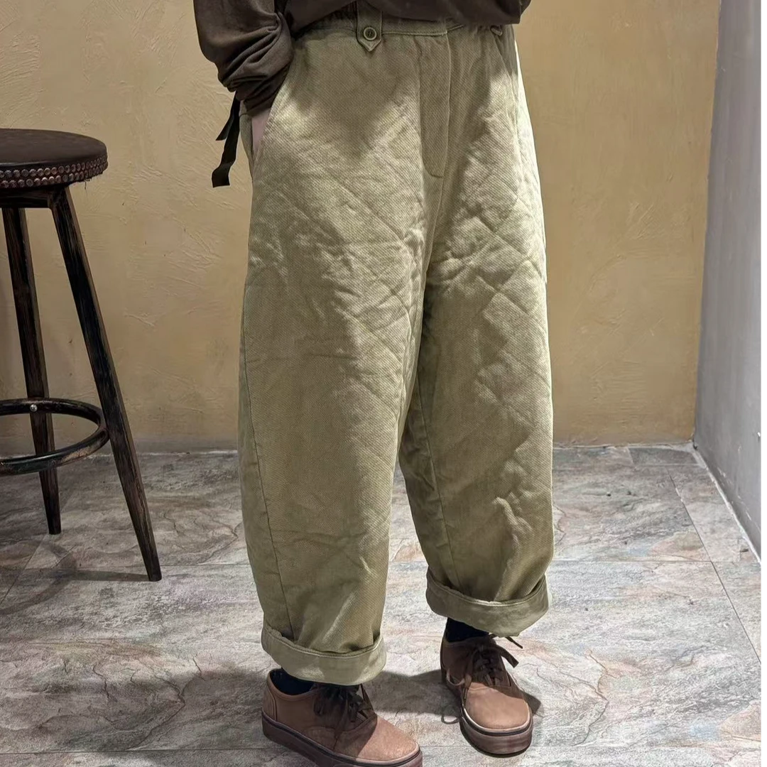 2024秋冬季新款百搭休闲棉裤242638复古阔腿宽松加棉直筒