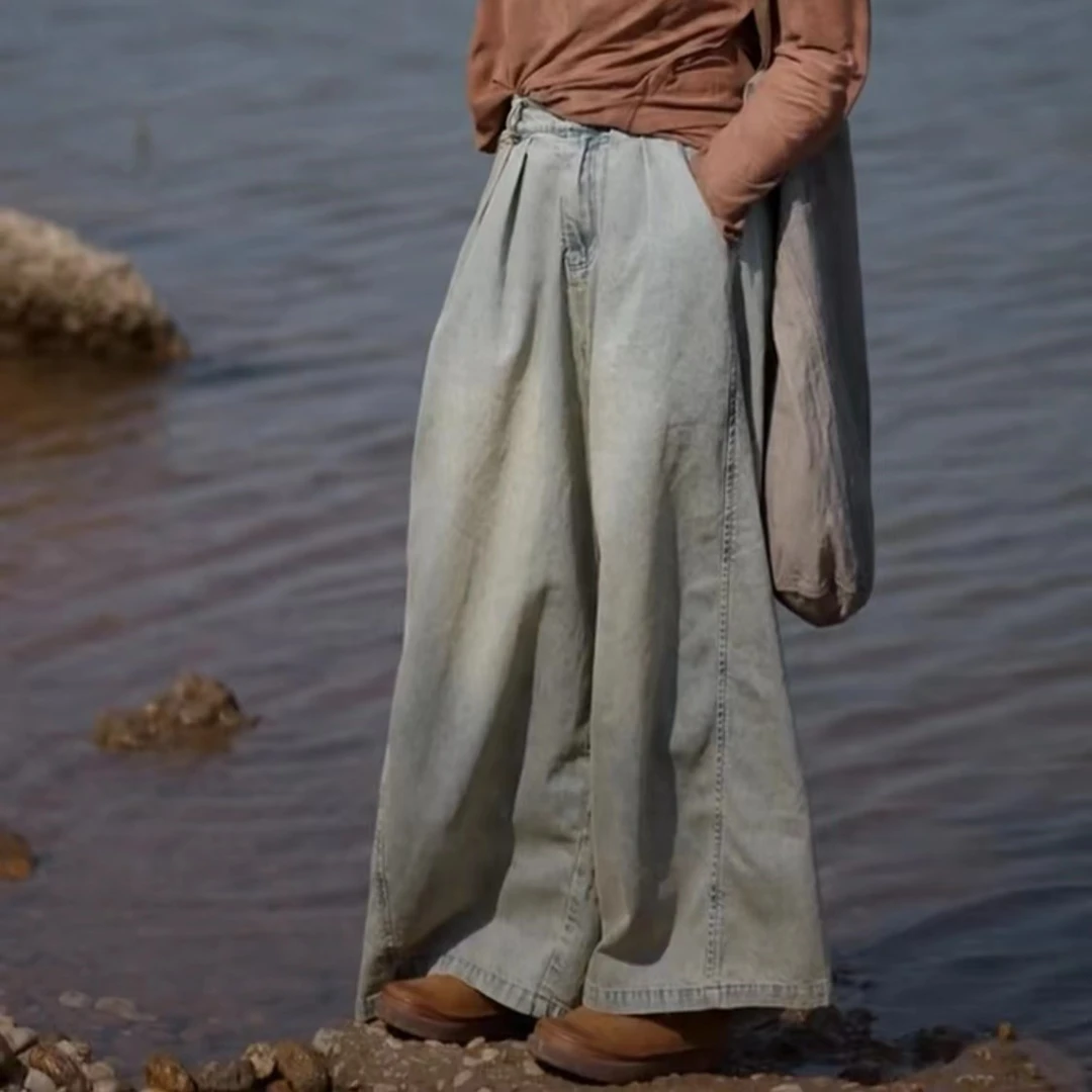 2023新款牛仔裤08084做旧休闲复古裤子国风百搭宽松夏季阔腿水洗