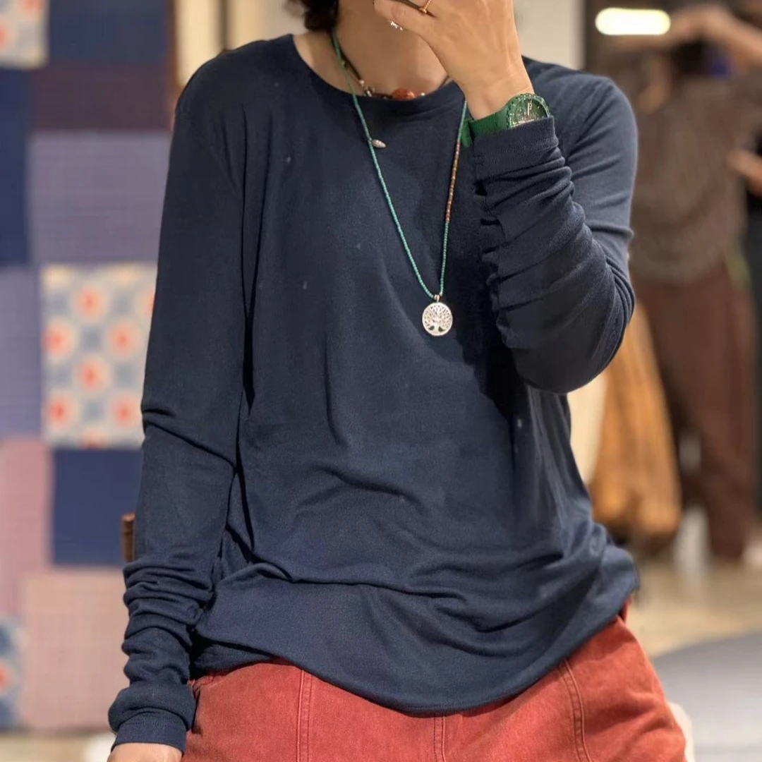 2024秋季新款螺纹打底T恤240728长袖时尚休闲宽松百搭圆领上衣