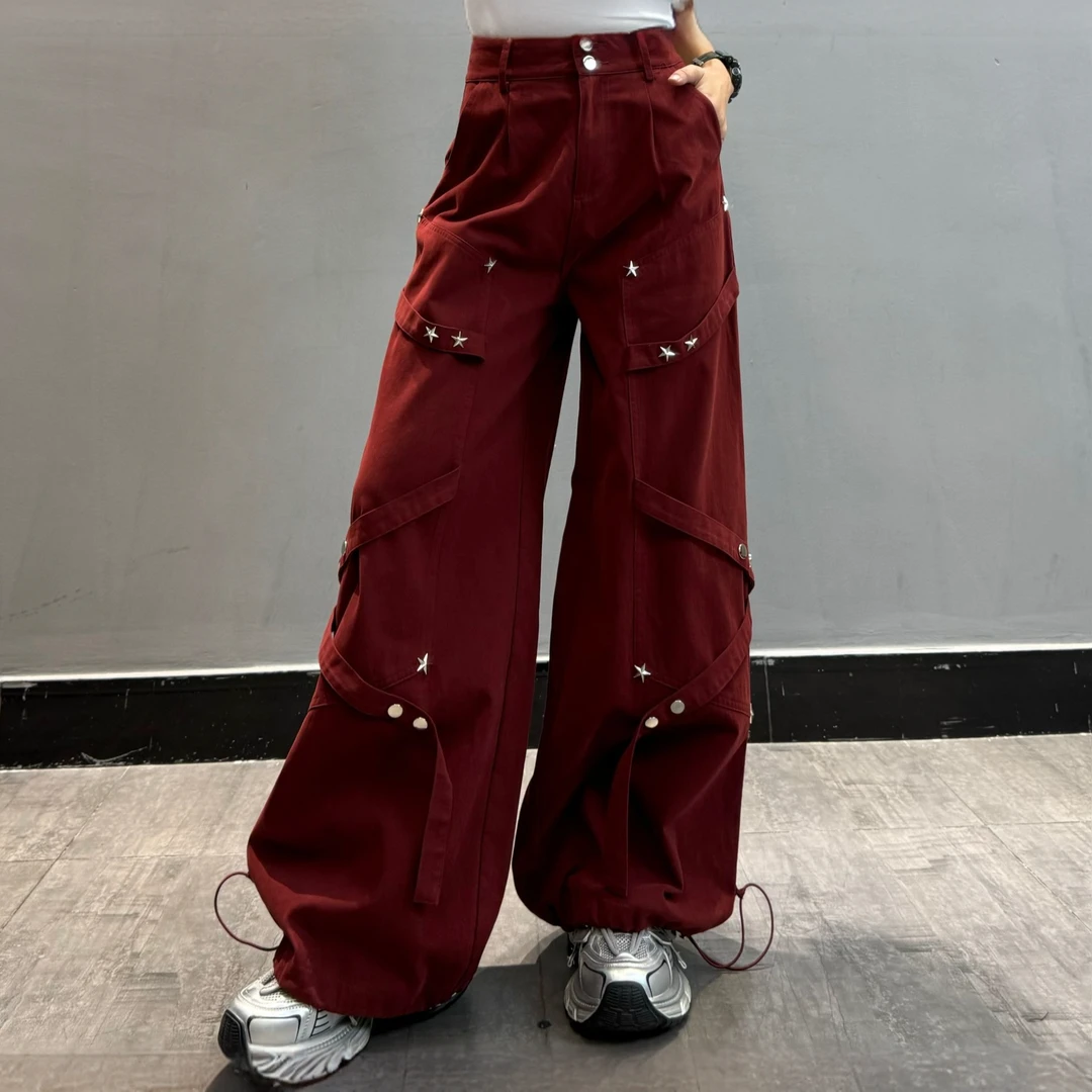 E-304-裤子2024新款飘带设计宽松显瘦抽绳休闲直筒阔腿裤XL559