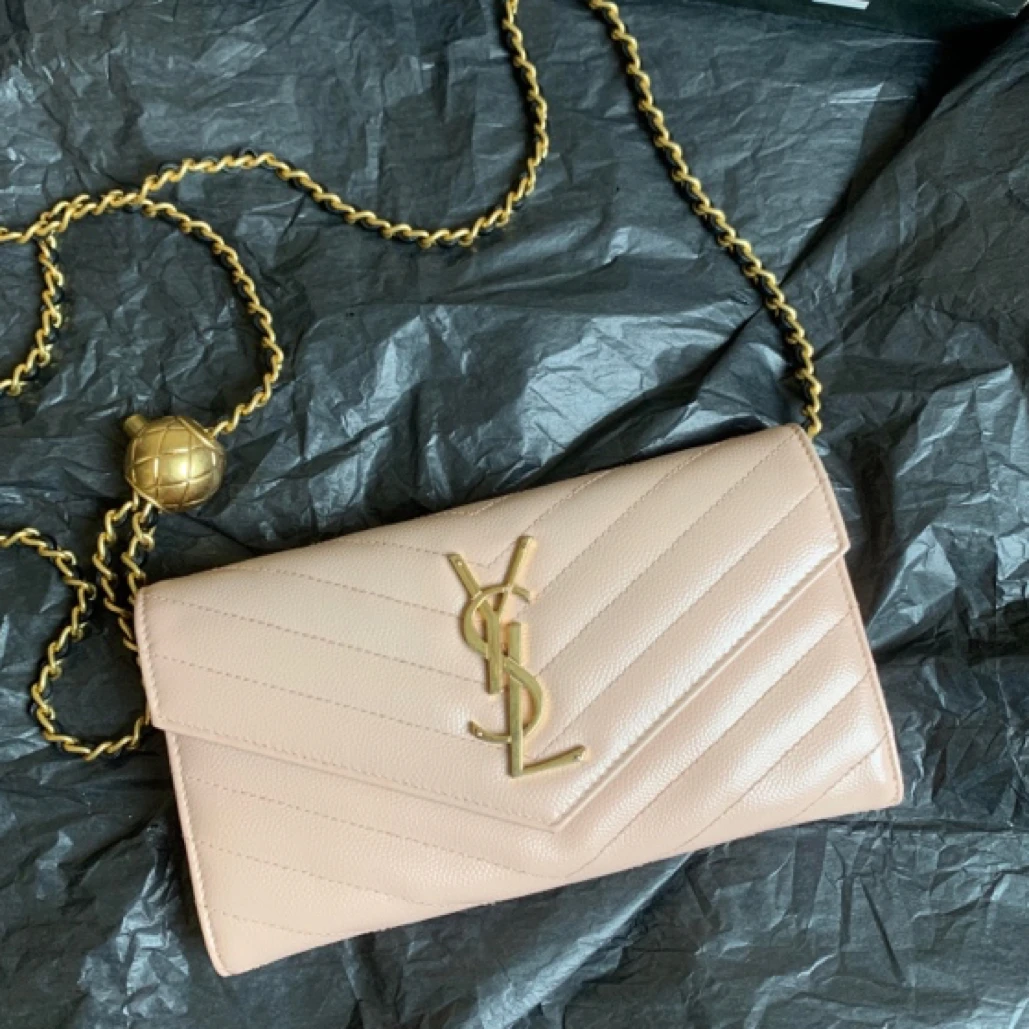 95新 YSL/圣罗兰 ysl粉金荔枝纹手拿包