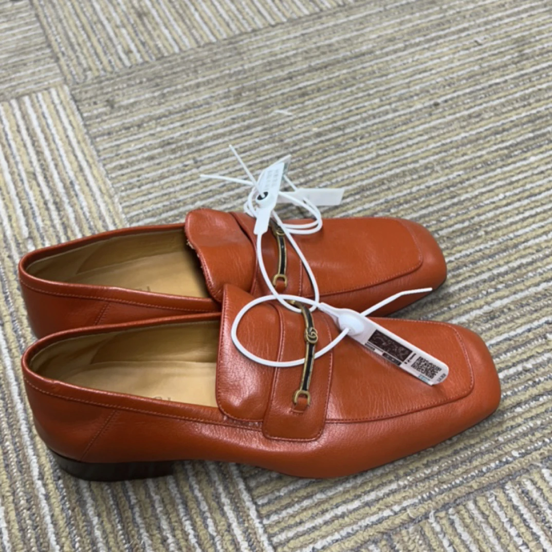 99新 GUCCI/古驰 41/橘色一脚蹬鞋