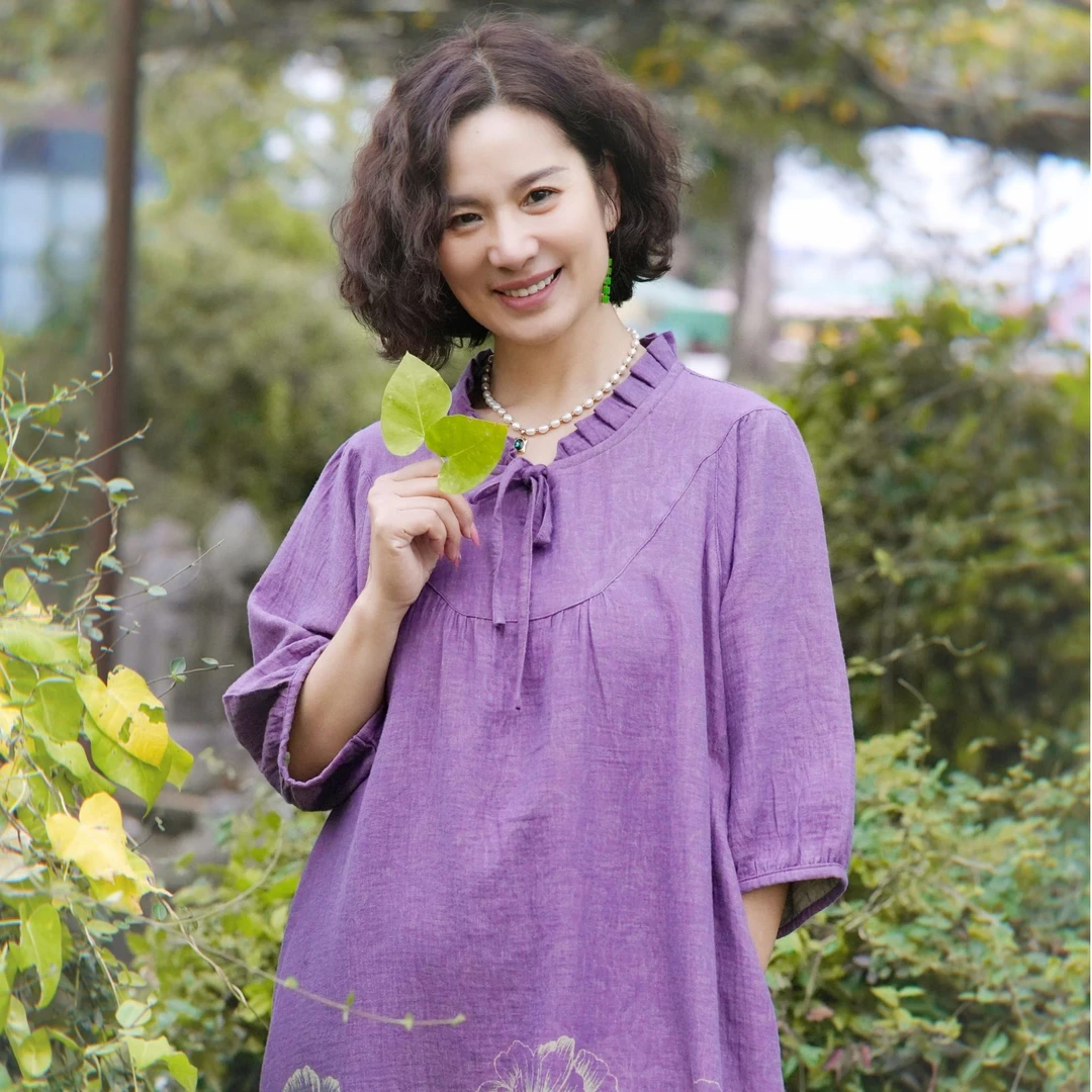 A1古匠锦绣紫棉双层纱连衣裙宽松套装柔软新中式复古中长款气质