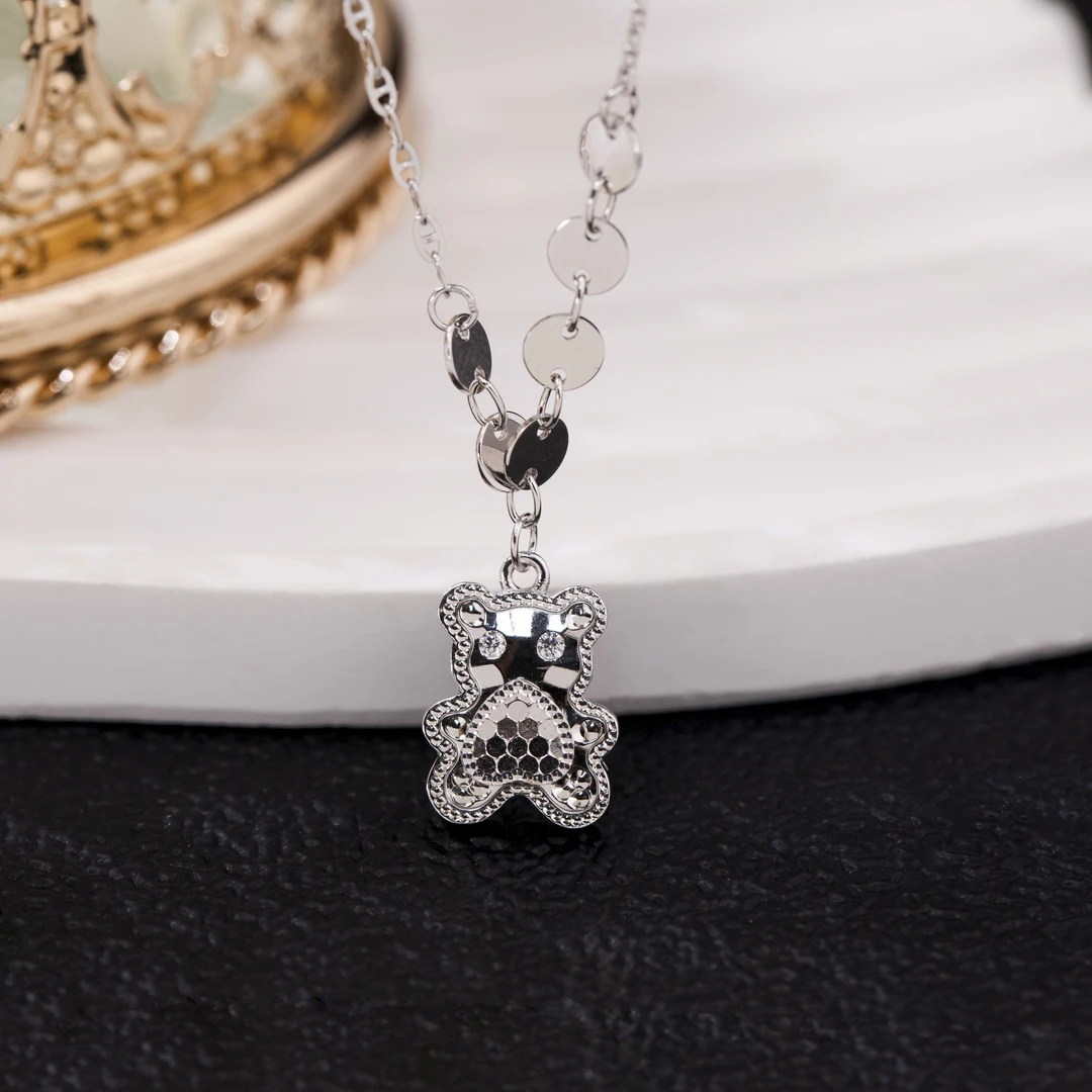 格格银楼 坠链均925银 轻奢甜美爆闪小熊转动爱心时尚小众套链