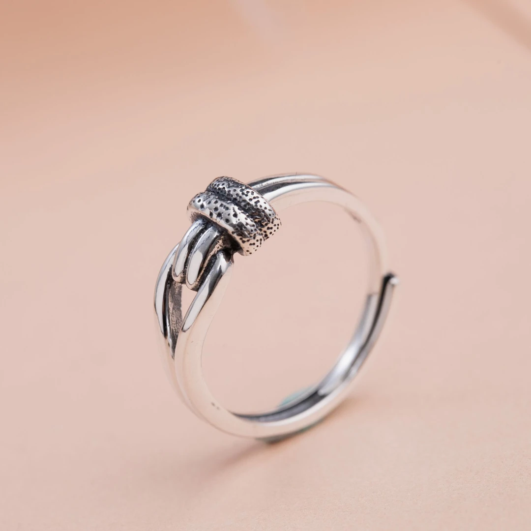 925银戒指 经典做旧工艺戒指可调节复古指环小众百搭时尚简约个性