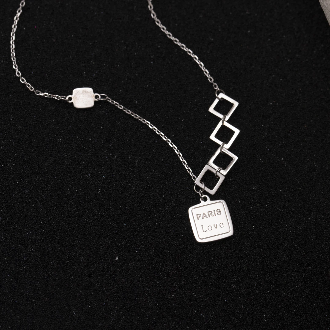 坠链均925银 时尚幸运小方牌项链百搭小众轻奢气质坠链个性简约