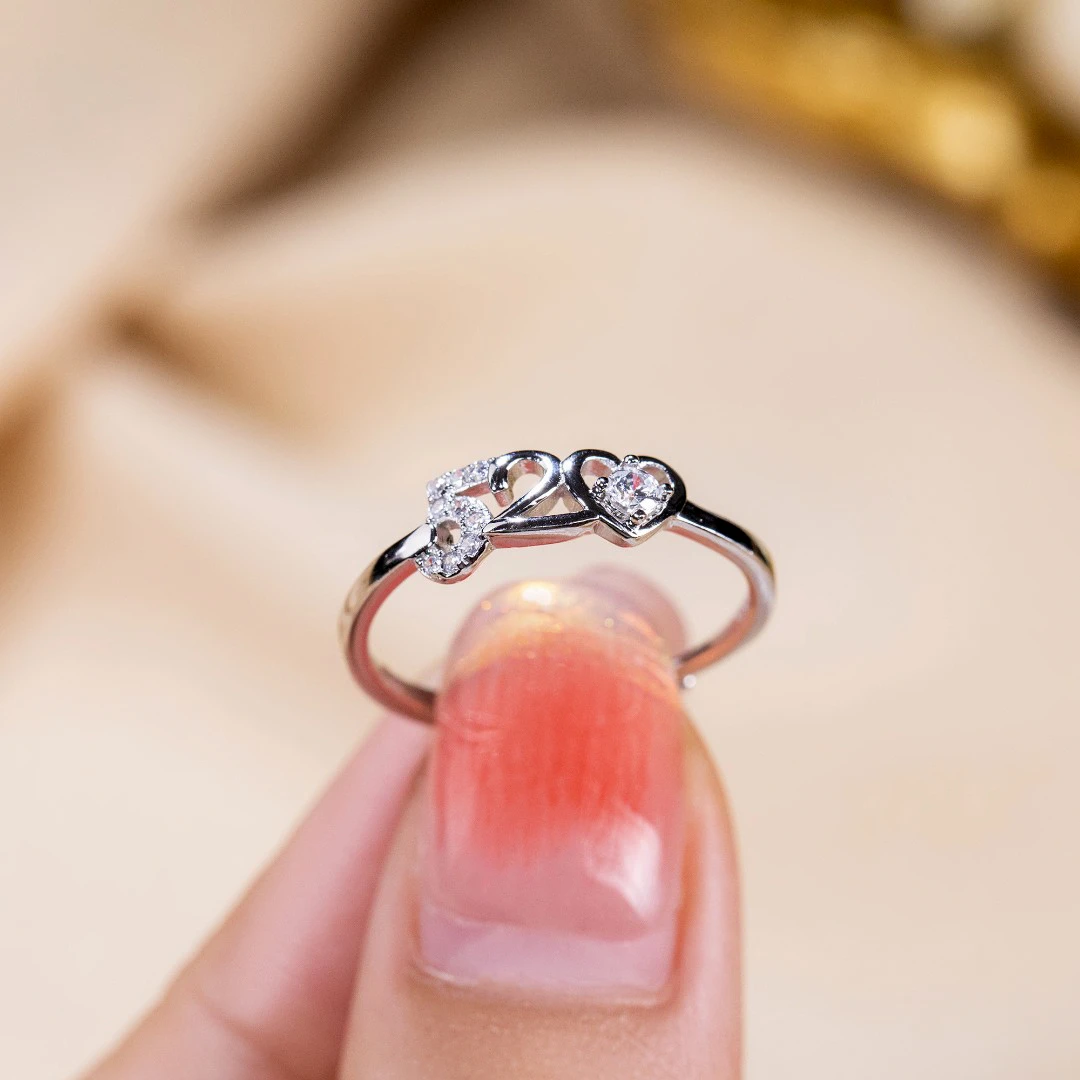 格格银楼 925银戒指 灵动520戒指 CZ-NK2481简约镶嵌爱心经典轻奢