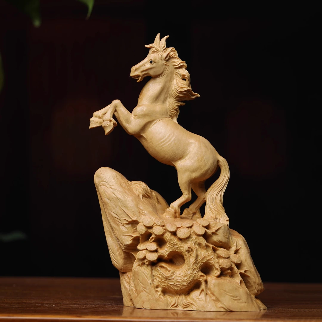 正宗小叶黄杨木雕生肖立马成功摆件家居装饰品办公马到成功工艺品