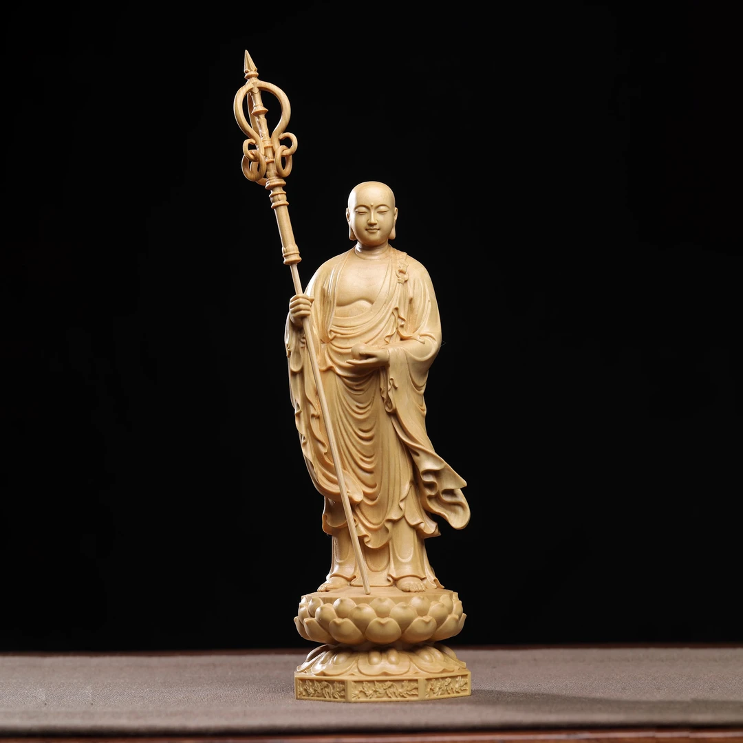 正宗小叶黄杨木雕新款地藏王佛像摆件家居装饰品家用玄关桌面摆件