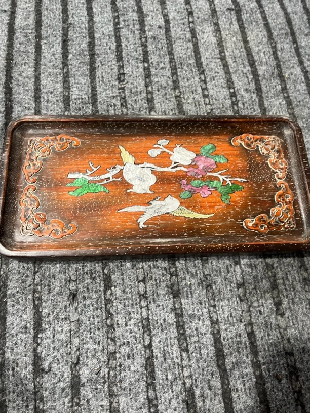 紫檀彩贝喜上眉梢窄茶盘窄