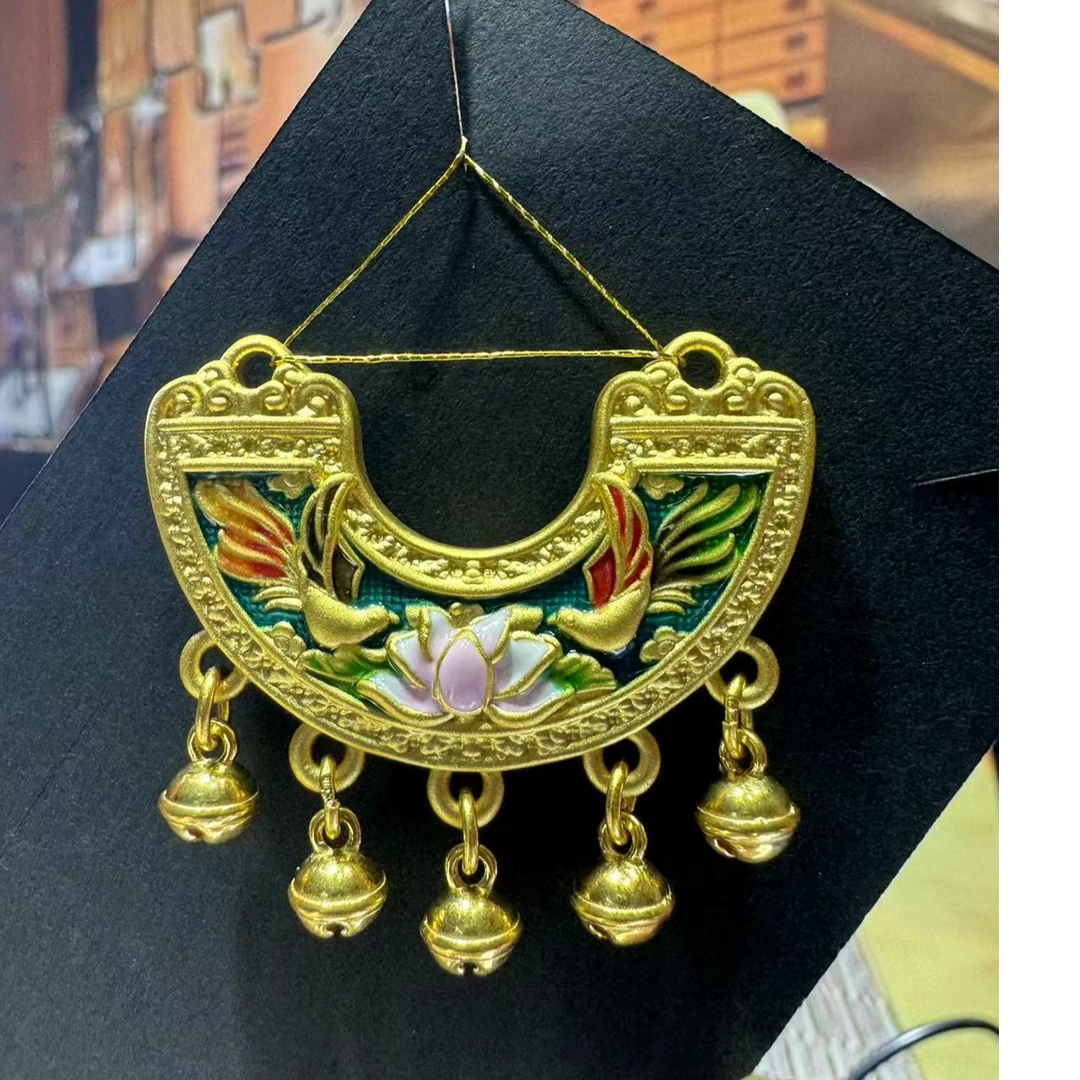【老朱黄金】古风国潮烧蓝如意锁足金999纯黄金有凤来仪