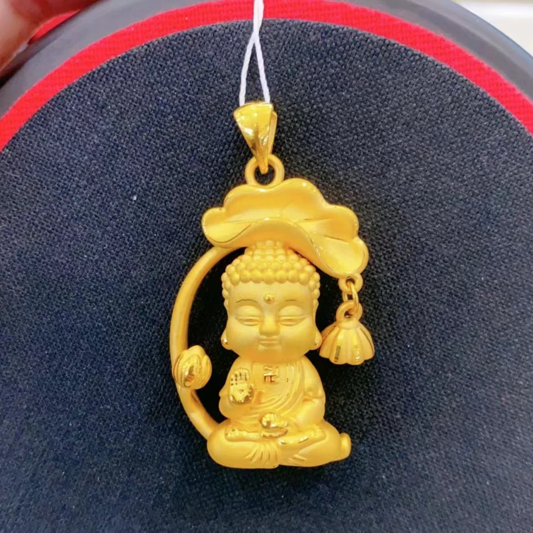 【老朱黄金】足金荷叶宝宝佛手工时尚精美素款项坠真金金色坠链精致
