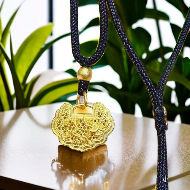 【老朱黄金】足金喜上眉梢手工宝宝时尚编绳编织实心传承祥云锁项坠