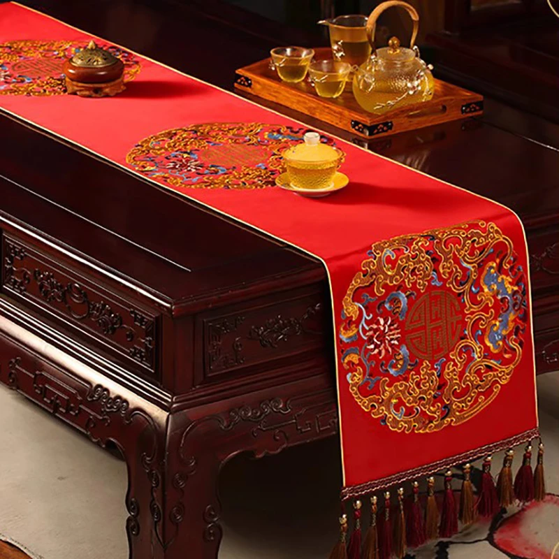 吉祥高精密《桌旗》中式茶桌垫布轻奢餐桌布茶几茶台布艺长条茶旗布