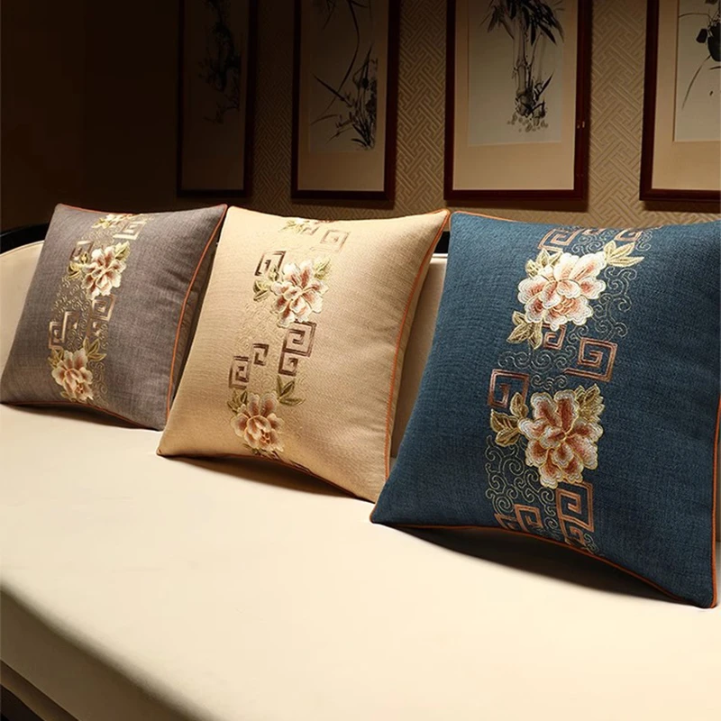 芳华麻料《定制》中式沙发垫红木家具实木沙发坐垫罗汉床五件套垫子