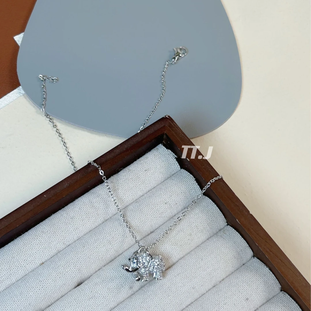 钛钢项链 银色潮气质时尚满锆小象设计感精致素款百搭简约项链女