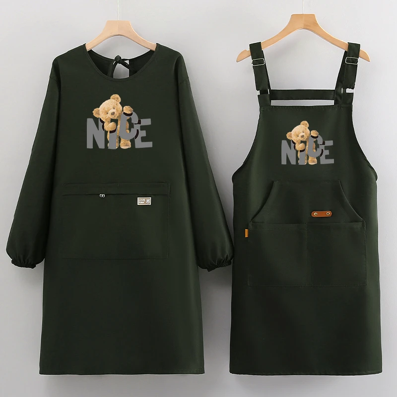 防污耐脏厨房餐饮专用围裙时尚卡通印花可定制logo印字长袖工作服