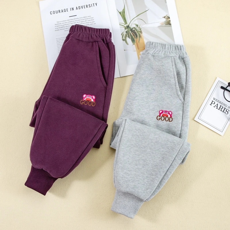 女童加绒裤子新款加厚一体绒运动裤中大童冬季卫裤儿童宽松束脚裤