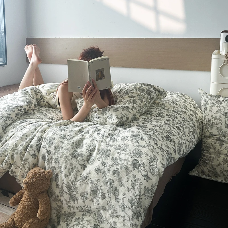 全棉绉绉纱四件套床单被套