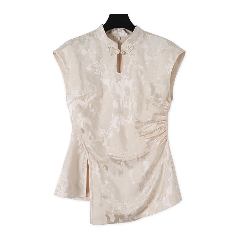 新中式气质女上衣夏季中国风气质上衣短袖网红女士复古t恤立领